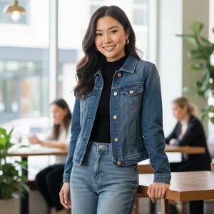 Michael Kors Indigo Denim Jacket with Gold Buttons